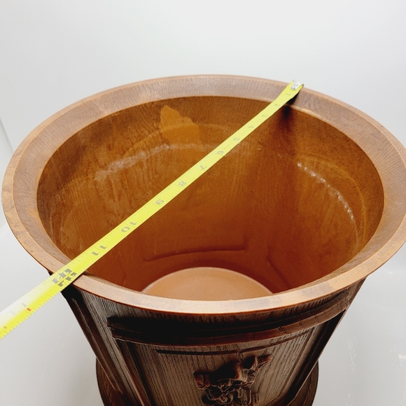 Vtg Max Klein Faux Wood Rose Plastic TrashCan Waste Basket Planter Pot Brown MCM - Picture 10 of 10